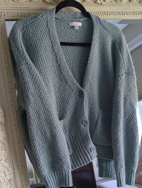 LC Lauren Conrad Dusty Blue Knit Button-Front Cardigan